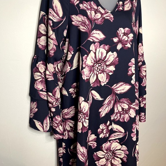 Altar'd State Floral Bell Sleeve Shift Dress Navy Blue Purple Size Medium - Picture 3 of 7